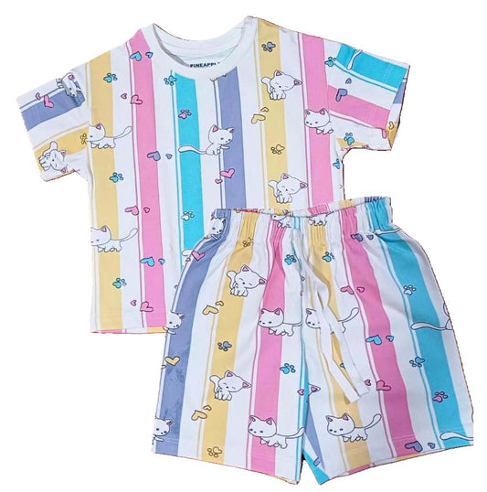 Girls Multicolor Printed Collar Half Sleeve Cords Set