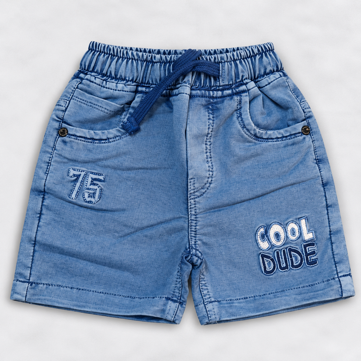 Boys Blue Denim Shorts | Printed Kids Casual Shorts with Pockets