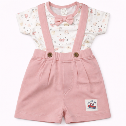 Printed Jumper with Bow Tie & Suspender-Style Shorts