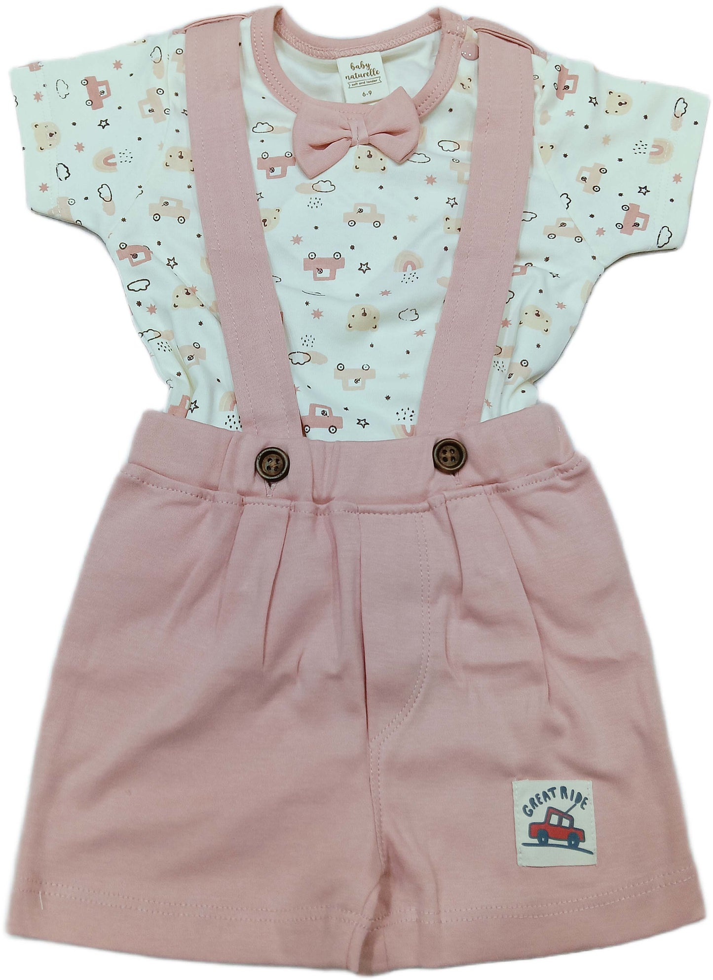 Printed Jumper with Bow Tie & Suspender-Style Shorts