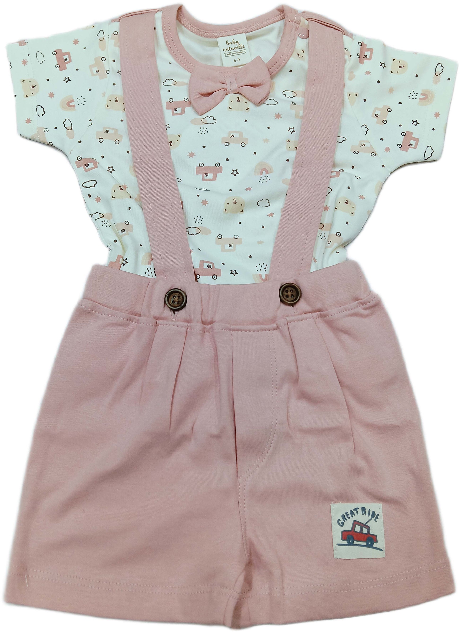 Printed Jumper with Bow Tie & Suspender-Style Shorts