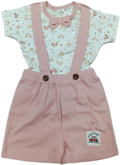 Printed Jumper with Bow Tie & Suspender-Style Shorts