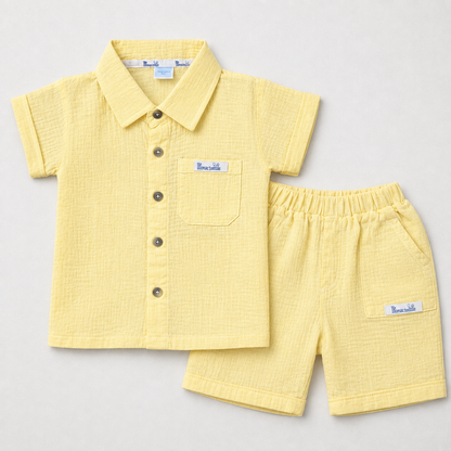 Little Bunny Baby Boys Muslin Cotton Yellow Shirt & Shorts Set | Casual Summer Outfit