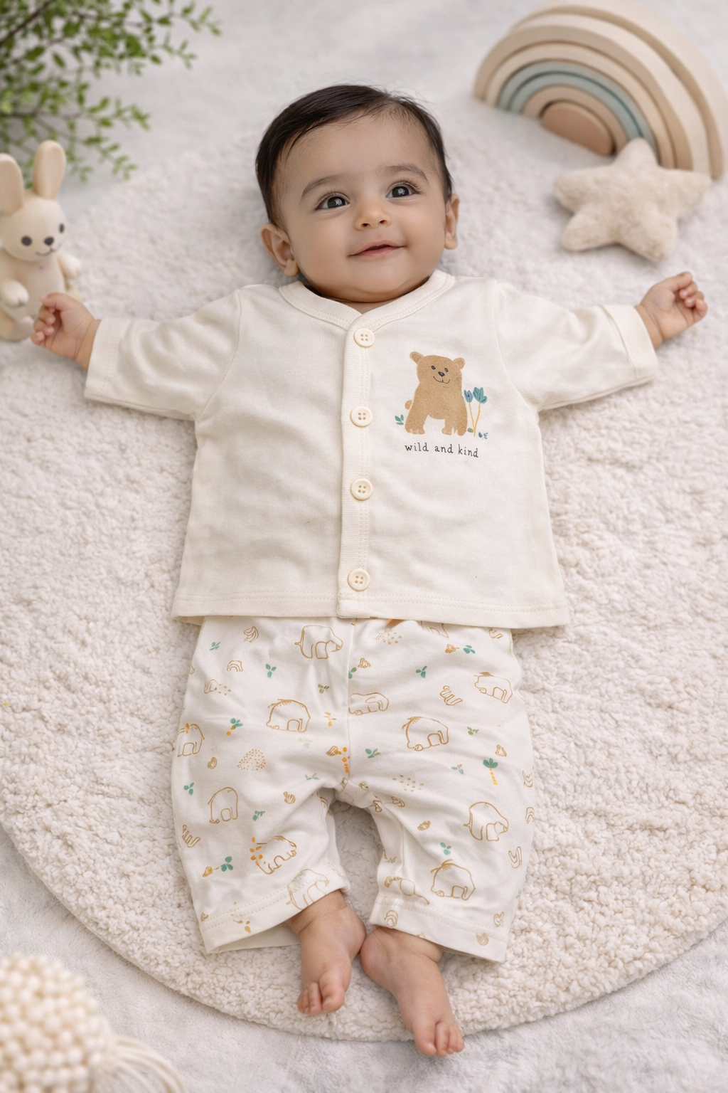Zero Newborn Cotton Top & Bottom Set for Baby Boys & Girls – Cream - Cutypi