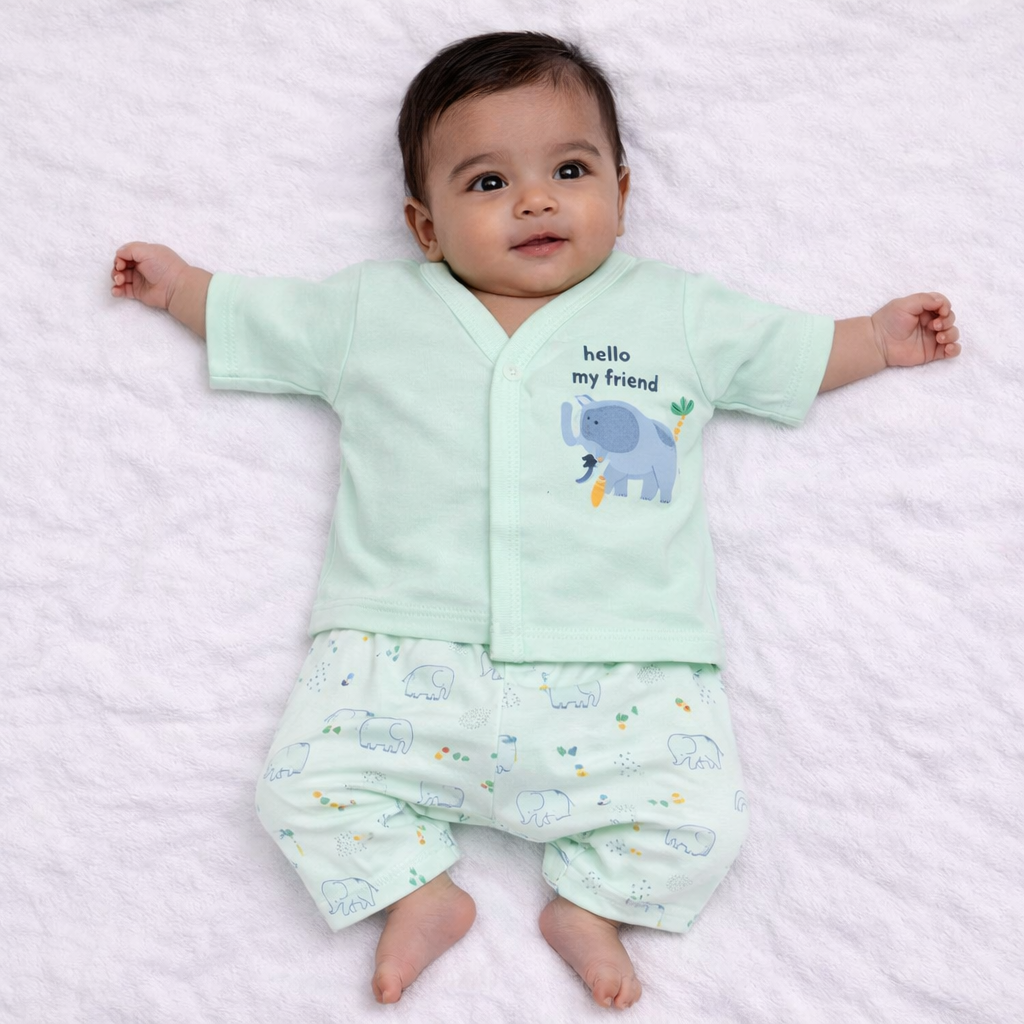 Zero Newborn Cotton Top & Bottom Set for Baby Boys & Girls – Light Green - Cutypi