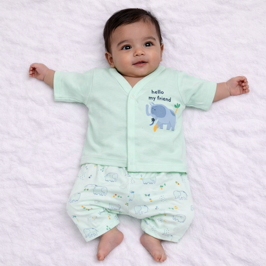 Zero Newborn Cotton Top & Bottom Set for Baby Boys & Girls – Light Green - Cutypi