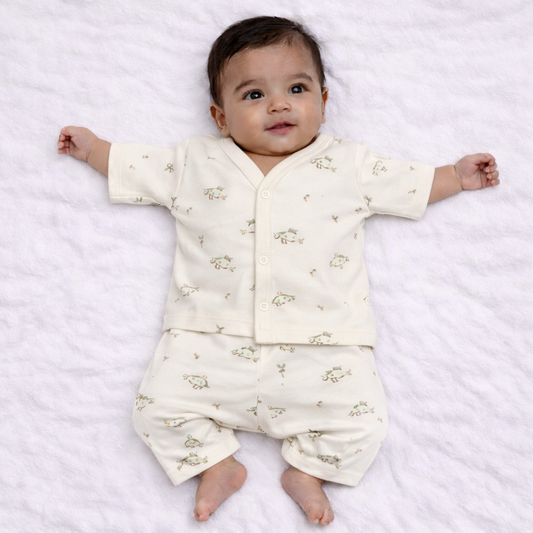 Zero Newborn Soft Cotton Top & Bottom Set for Baby Boys & Girls – Cream - Cutypi