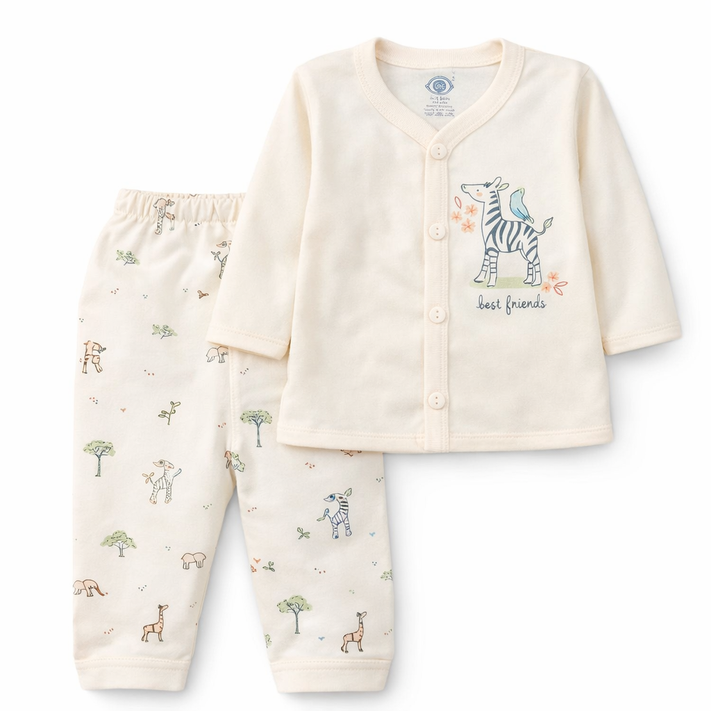 Zero Cream “Best Friends” Safari Baby Pajama Set – Soft Cotton 2-Piece Outfit - Cutypi