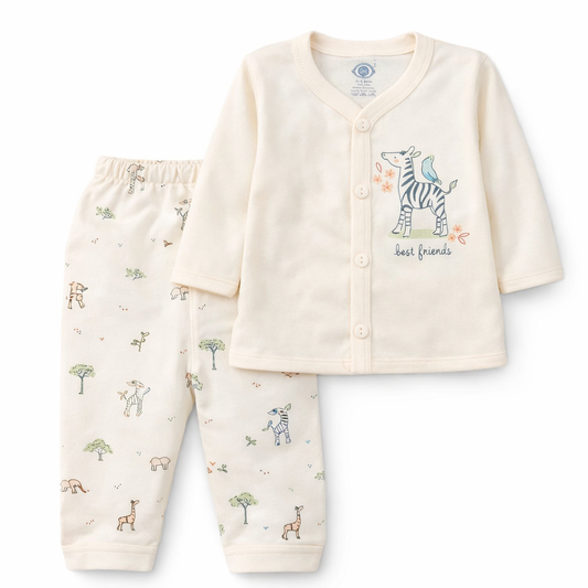 Zero Cream “Best Friends” Safari Baby Pajama Set – Soft Cotton 2-Piece Outfit - Cutypi