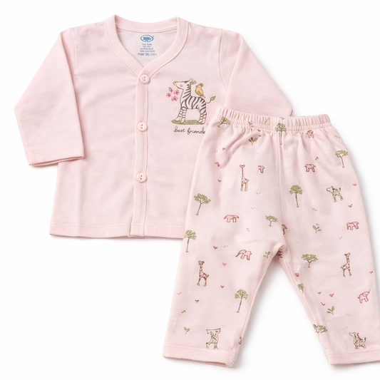 Zero Pink “Best Friends” Safari Baby Pajama Set – Soft Cotton 2-Piece Outfit - Cutypi