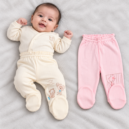 Zero Baby Footed Pajama Pants Set of 3 – Pink, Blue & Light Pink