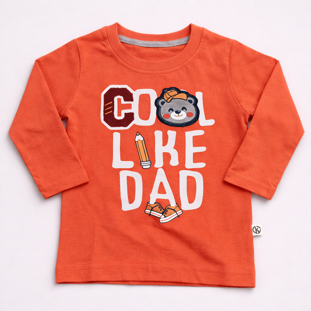 Krunchy Orange Cool Like Dad Kids T-Shirt – Full Sleeve Graphic Cotton Tee - Cutypi