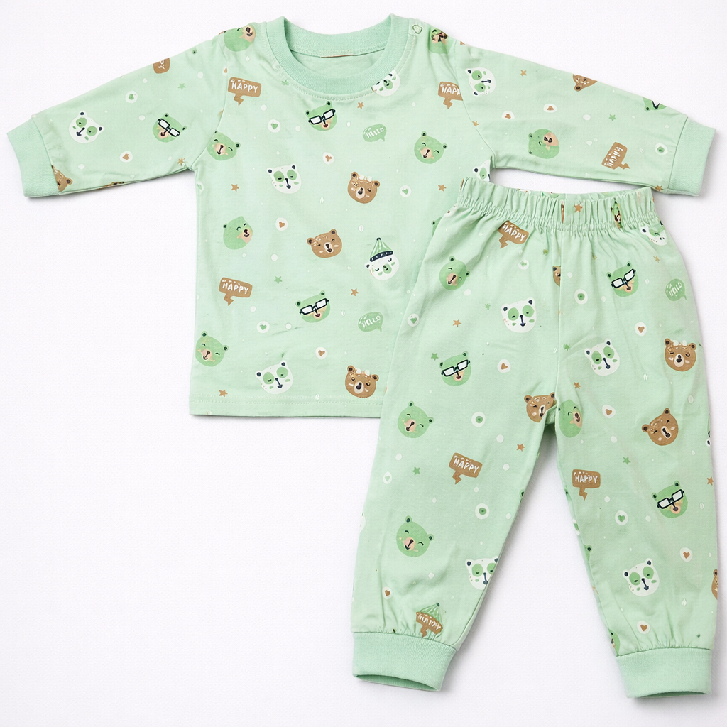Krunchy Baby Boys Happy Bear Printed Green Clothing Set  - Cutypi