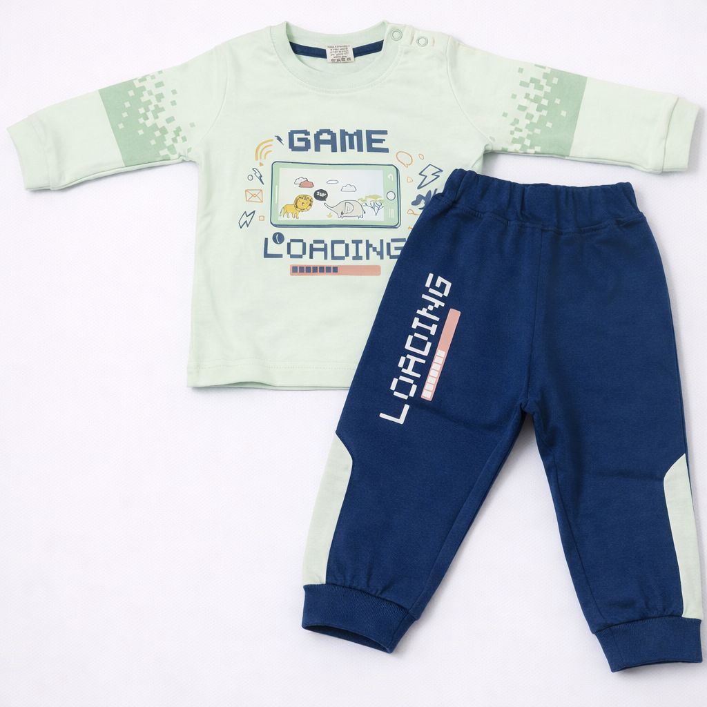 Krunchy Baby Boys Game Loading Printed Green & Blue Clothing Set  - Cutypi