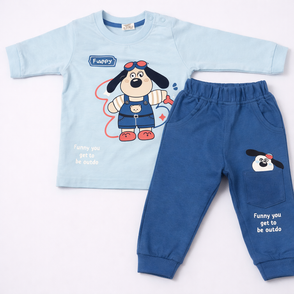 Krunchy Baby Boys Flappy Dog Printed Blue Clothing Set  - Cutypi