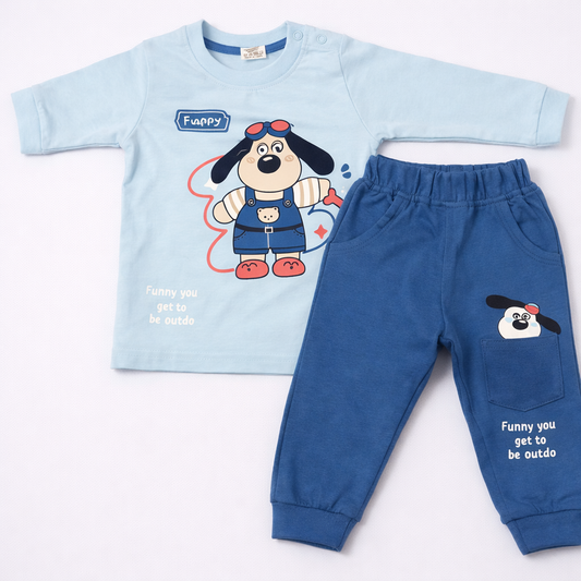 Krunchy Baby Boys Flappy Dog Printed Blue Clothing Set  - Cutypi