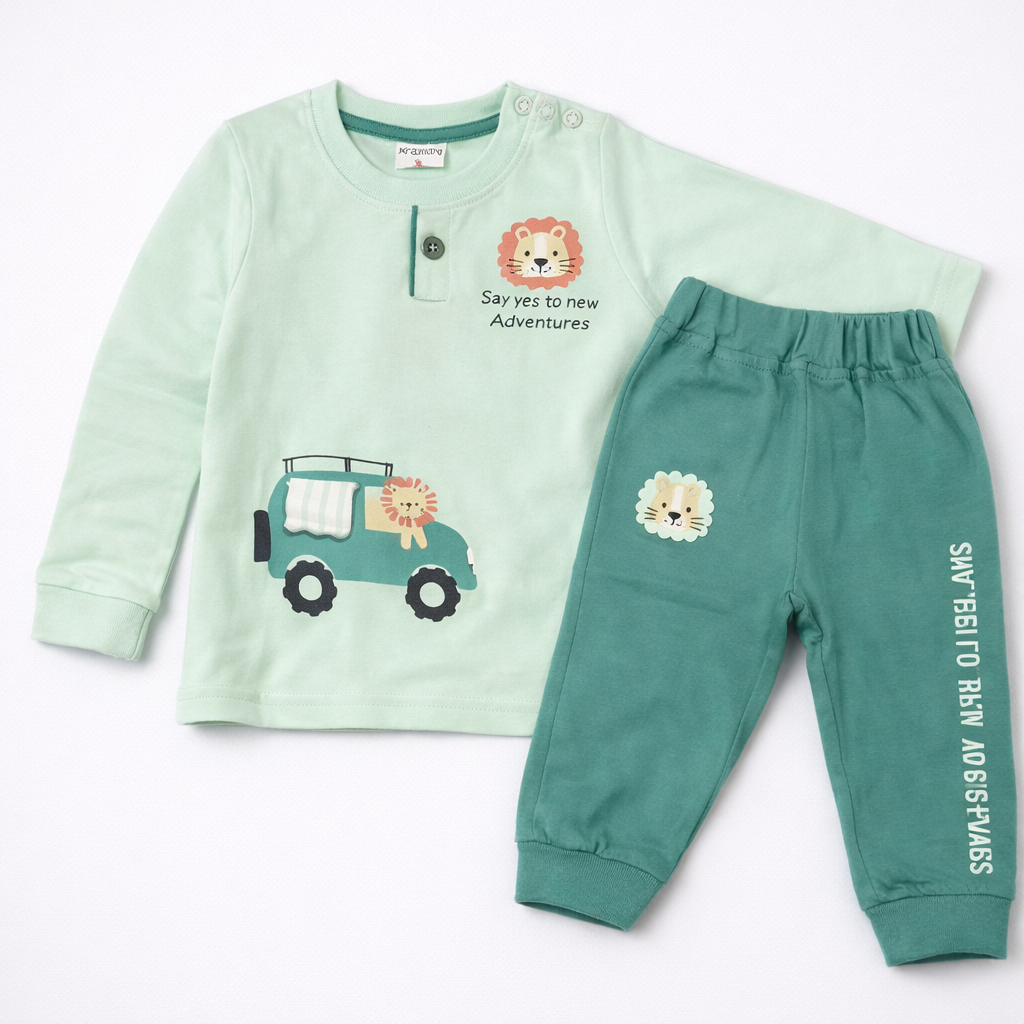 Krunchy Baby Boys Lion Adventure Mint & Green Clothing Set  - Cutypi