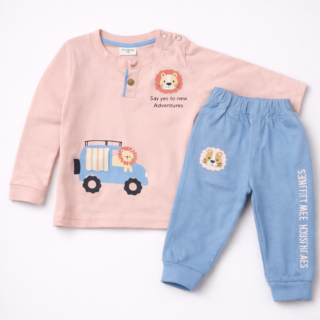 Krunchy Baby Boys Lion Adventure Peach & Blue Clothing Set  - Cutypi