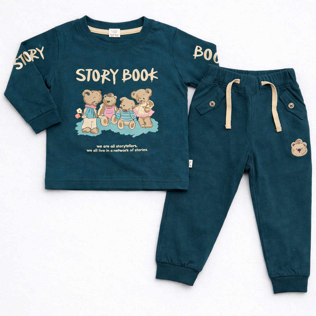 Krunchy Baby Boys Story Book Printed Full Sleeve T-Shirt with Jogger Pants Set Cotton Outfit  - Cutypi