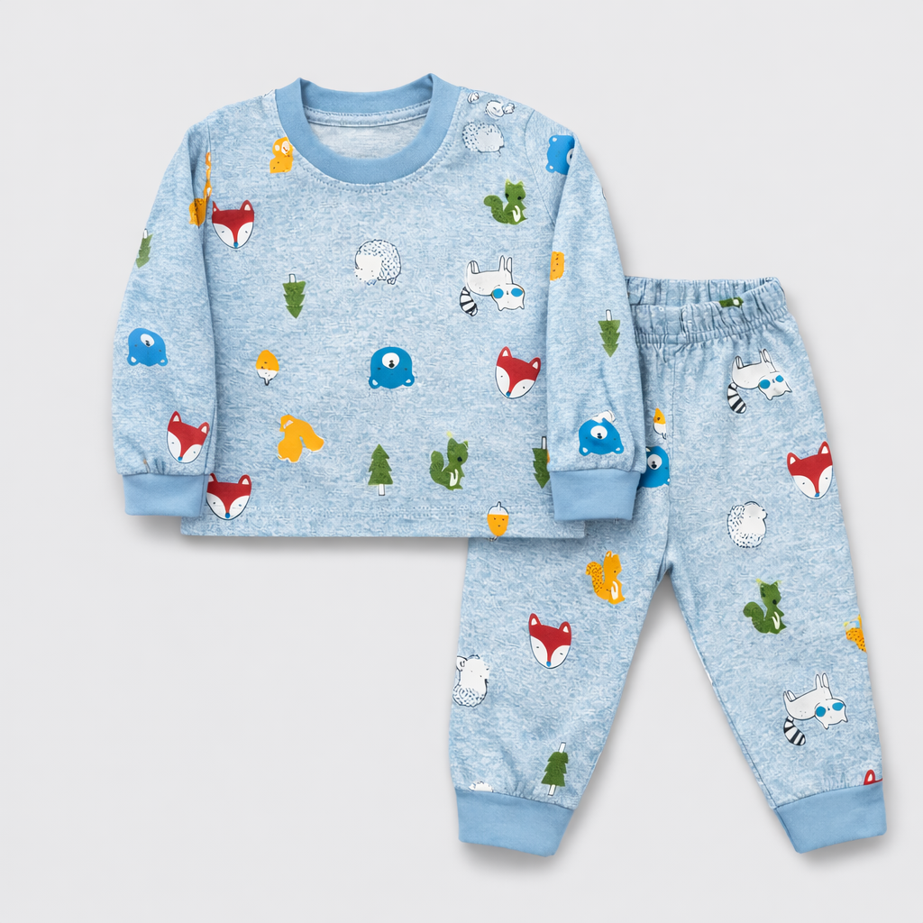 Krunchy Baby Boys Forest Animal Print Sky Blue Clothing Set  - Cutypi