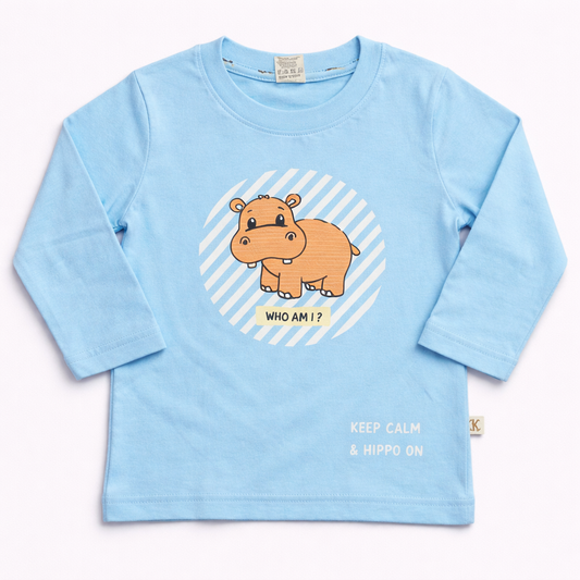 Krunchy Hippo-themed children's T-shirt – Full Sleeve Cotton Graphic - Cutypi
