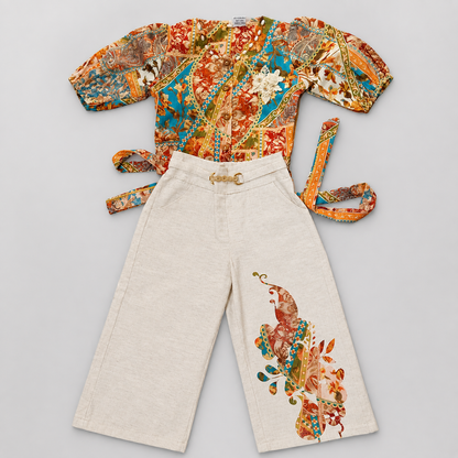 Girls Printed Kurti & Wide Leg Pants Set – Stylish Ethnic Look