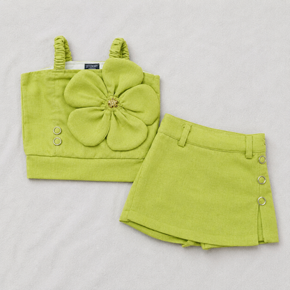 Girls Green Floral Top & Skirt Set | Stylish Kids Outfit