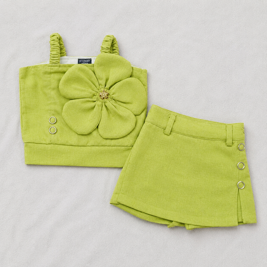 Girls Green Floral Top & Skirt Set | Stylish Kids Outfit