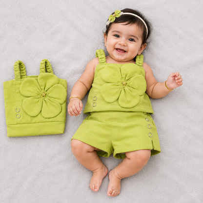 Auli Girls Green Floral Top & Skirt Set | Stylish Kids Outfit