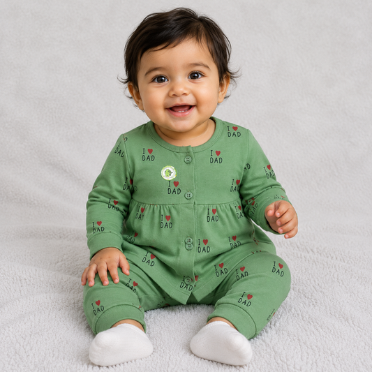 Hazelnut Girls Green I Love Dad Night Suit Set | Kids Nightwear | Cutypi.com