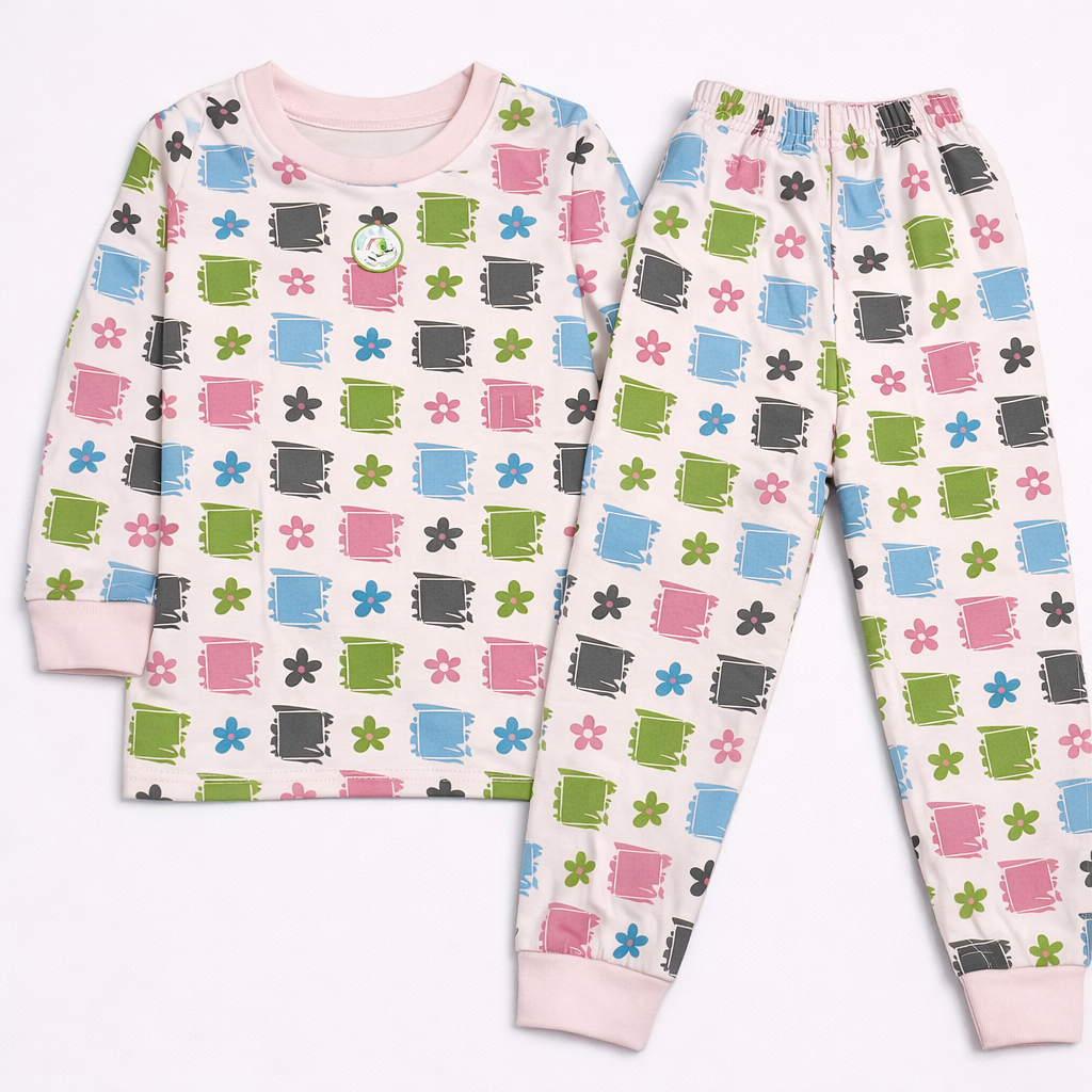 Hazelnut Pink Multi Print Kids Co-Ord Set – Full Sleeve Cotton T-Shirt & Jogger Pants  - Cutypi