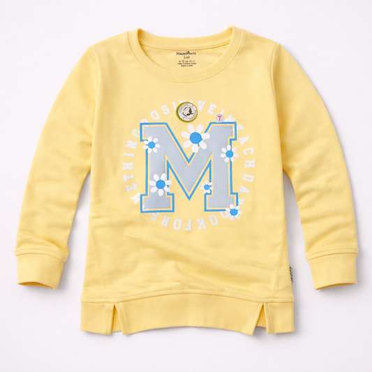 Kids M Graphic Yellow Full Sleeve Sweatshirt