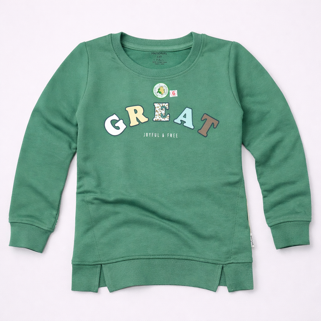 Hazelnut Kids Great Joyful & Free Green Full Sleeve Sweatshirt - Cutypi