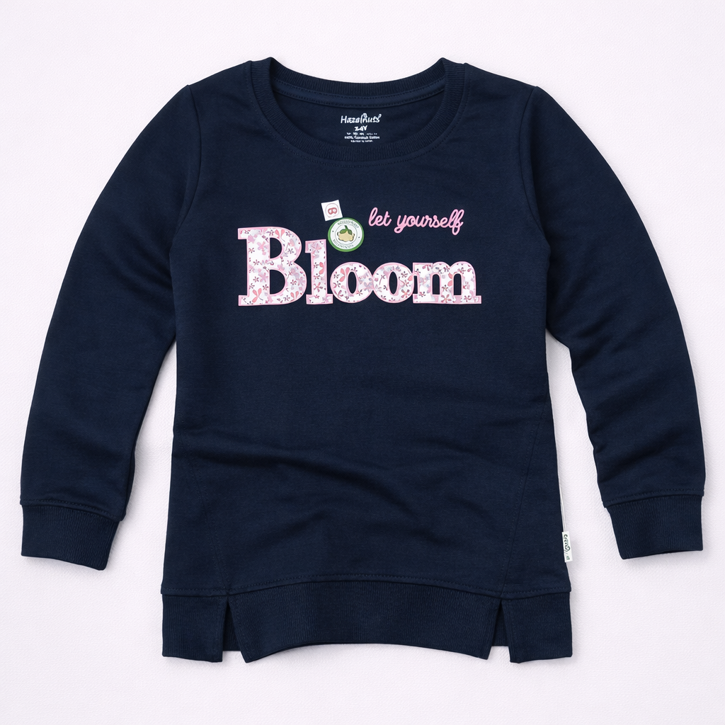 Hazelnut Kids Let Yourself Bloom Navy Blue Full Sleeve Sweatshirt - Cutypi