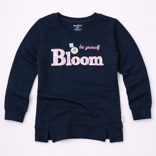 Hazelnut Kids Let Yourself Bloom Navy Blue Full Sleeve Sweatshirt - Cutypi