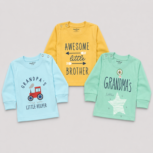 Hazelnut Newborn Cotton Full Sleeve T-Shirt Set of 3 | Cutypi
