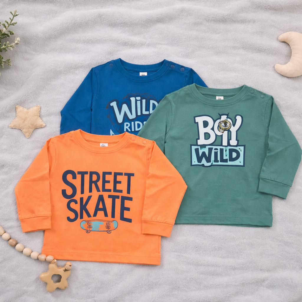 Hazelnut Newborn Baby Soft Cotton Full Sleeve Printed T-Shirt Combo Pack (Set of 3) - Cutypi