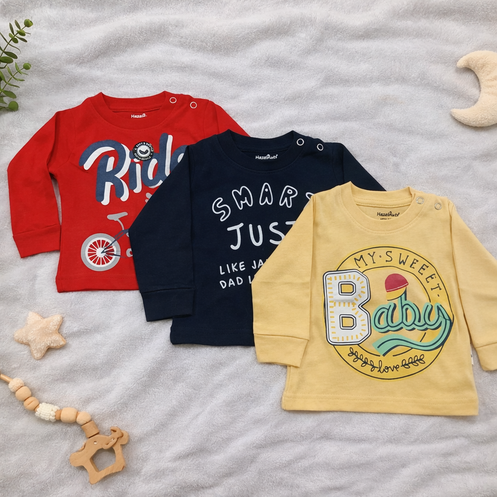 Hazelnut Newborn Baby Soft Cotton Full Sleeve T-Shirt Combo Pack (Set of 3) - Cutypi
