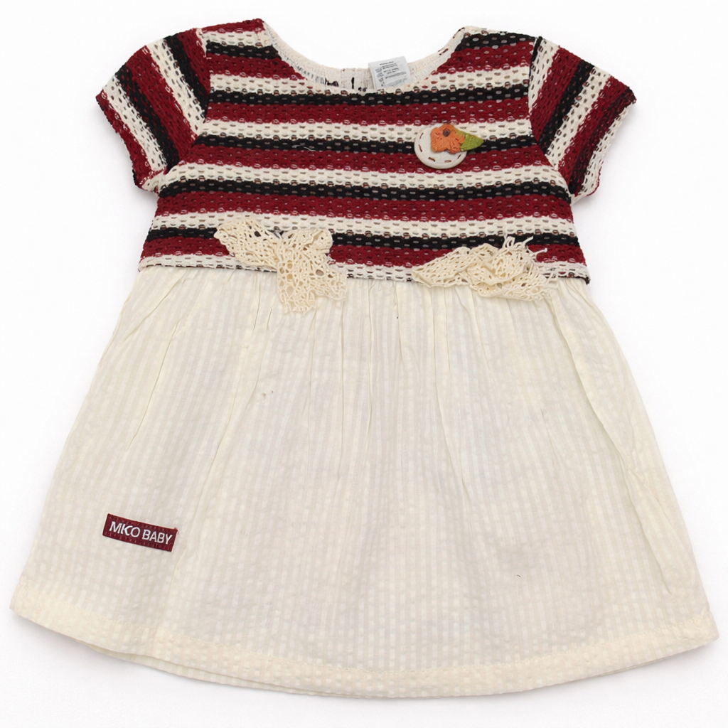 Kikoo Baby Girls Crochet Stripe Dress – Elegant & Comfortable - Cutypi