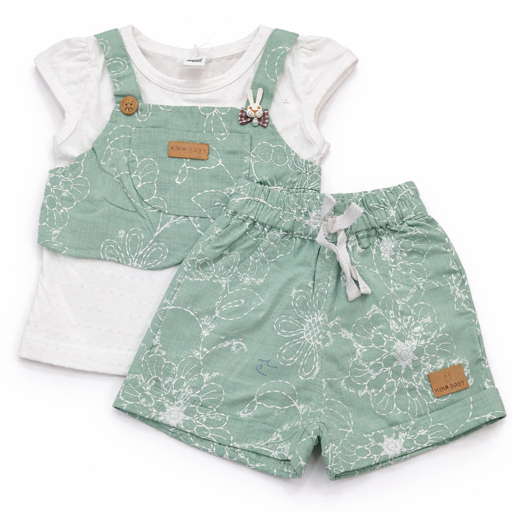 Kikoo Baby Girls Floral Dungaree Top with Shorts Set – Cute & Comfy - Cutypi