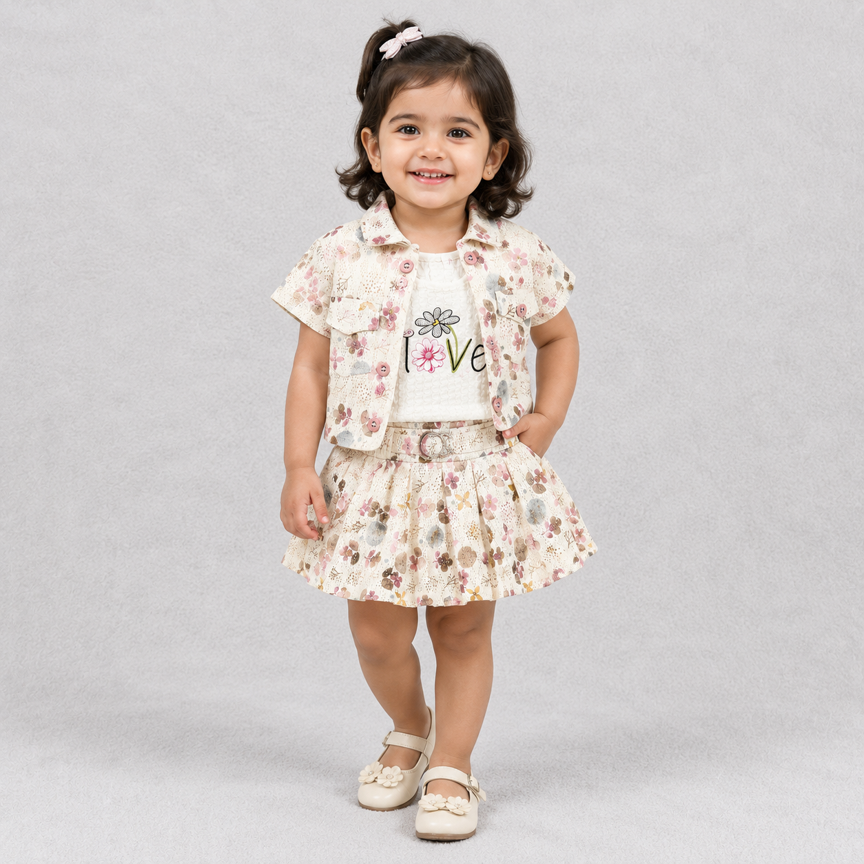 Zippy Girls Floral 3 Piece Jacket T-Shirt & Skirt Set | Cutypi