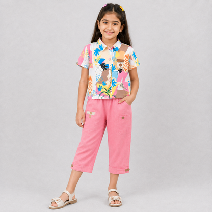 Zippy Girls Floral Shirt & Pink Capri Pants Set | Cutypi India