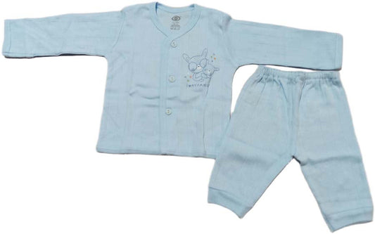 Zero New Born Baby Front Open Full Sleeves Top with pant -Light Blue