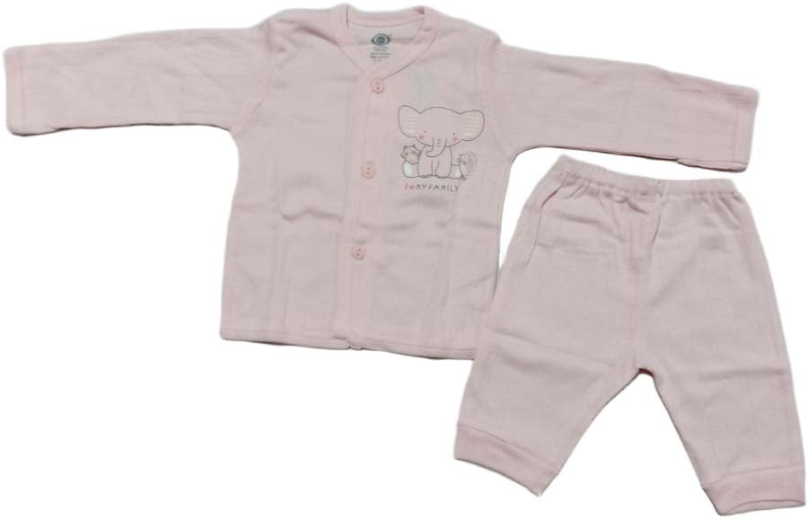 Zero New Born Baby Front Open Full Sleeves Top with pant -Light Pink