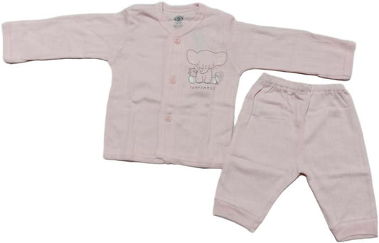 Zero New Born Baby Front Open Full Sleeves Top with pant -Light Pink