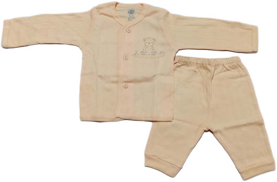 Zero New Born Baby Front Open Full Sleeves Top with pant - Light Orange