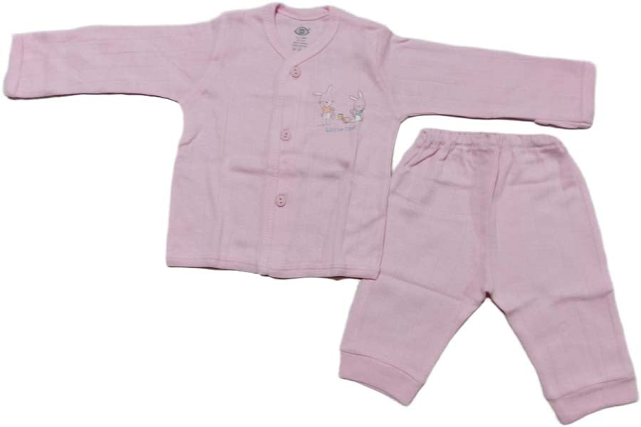 Zero New Born Baby Front Open Full Sleeves Top with pant - Pink