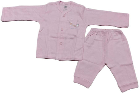 Zero New Born Baby Front Open Full Sleeves Top with pant - Pink