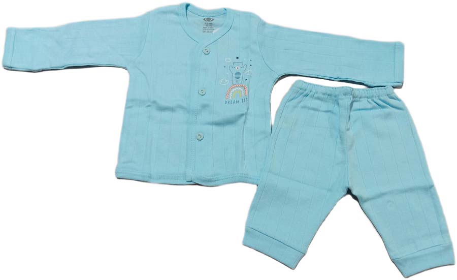 Zero New Born Baby Front Open Full Sleeves Top with pant - Sky Blue