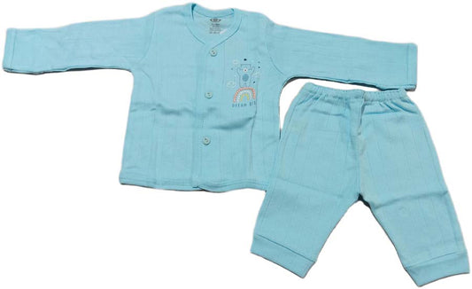 Zero New Born Baby Front Open Full Sleeves Top with pant - Sky Blue